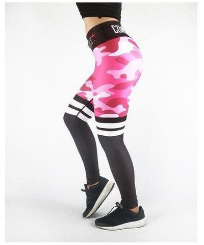 Combat Dollies Pink Camo Stripe Fitness Leggings
