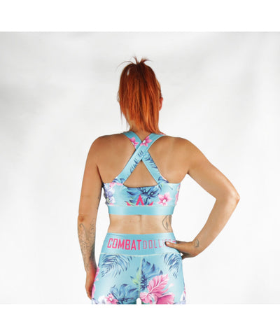 Combat Dollies Tropical Blue Cross-Back Sports Bra