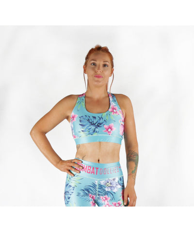 Combat Dollies Tropical Blue Cross-Back Sports Bra
