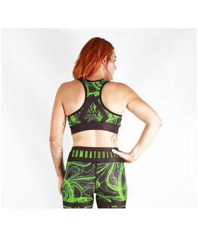 Combat Dollies Green Swirls Sports Bra