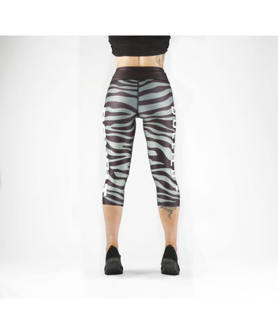 Combat Dollies Grey Zebra Capri Fitness Leggings