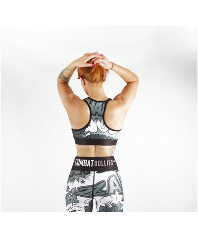 Combat Dollies Black & White Comic Sports Bra