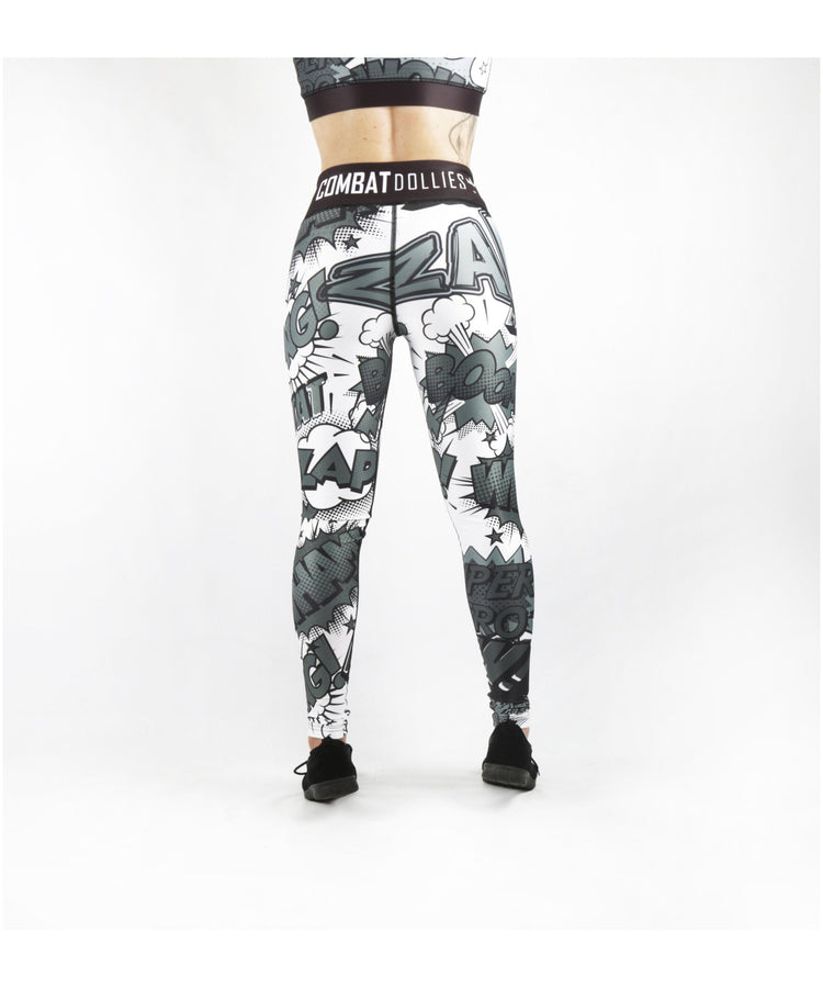 Combat Dollies Black & White Comic Fitness Leggings GymWear UK