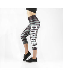 Combat Dollies Grey Zebra Capri Fitness Leggings