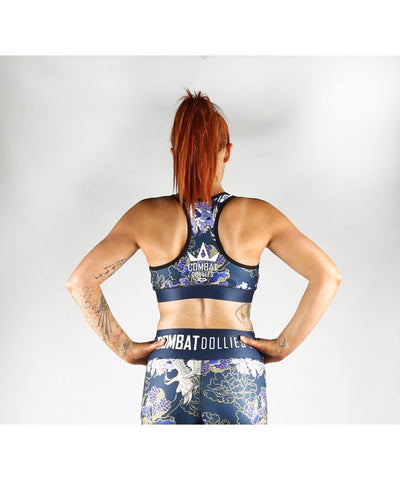Combat Dollies Navy Peonies Sports Bra