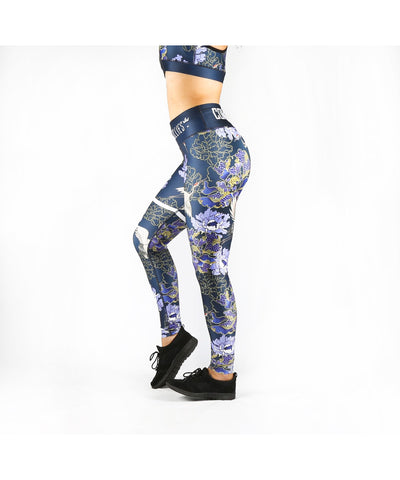 Combat Dollies Navy Peonies Fitness Leggings
