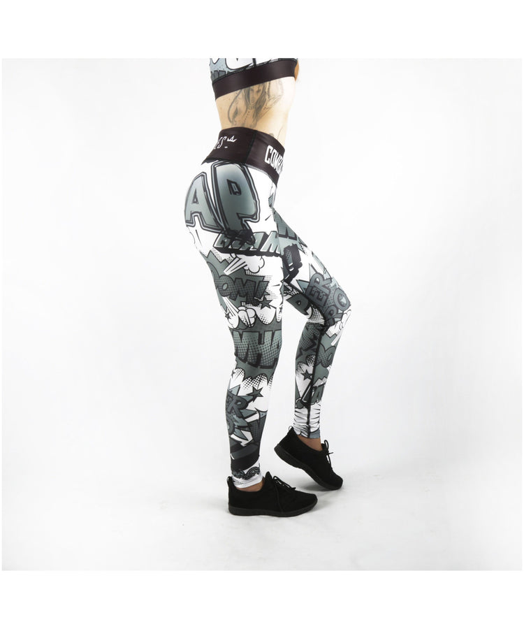 Combat Dollies Black & White Comic Fitness Leggings GymWear UK