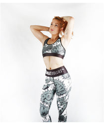 Combat Dollies Black & White Comic Sports Bra