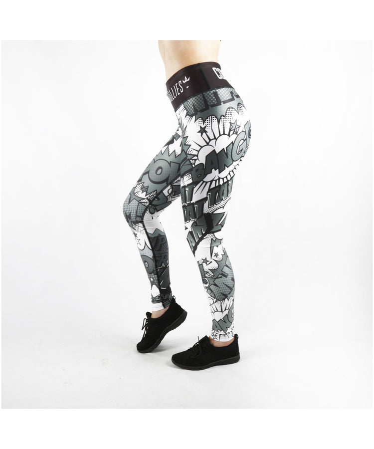 Combat Dollies Black & White Comic Fitness Leggings GymWear UK