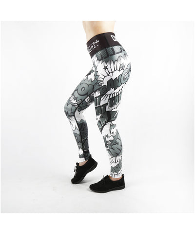 Combat Dollies Black & White Comic Fitness Leggings