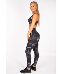 Famme Tie Dye High Waisted Leggings Black GymWear UK
