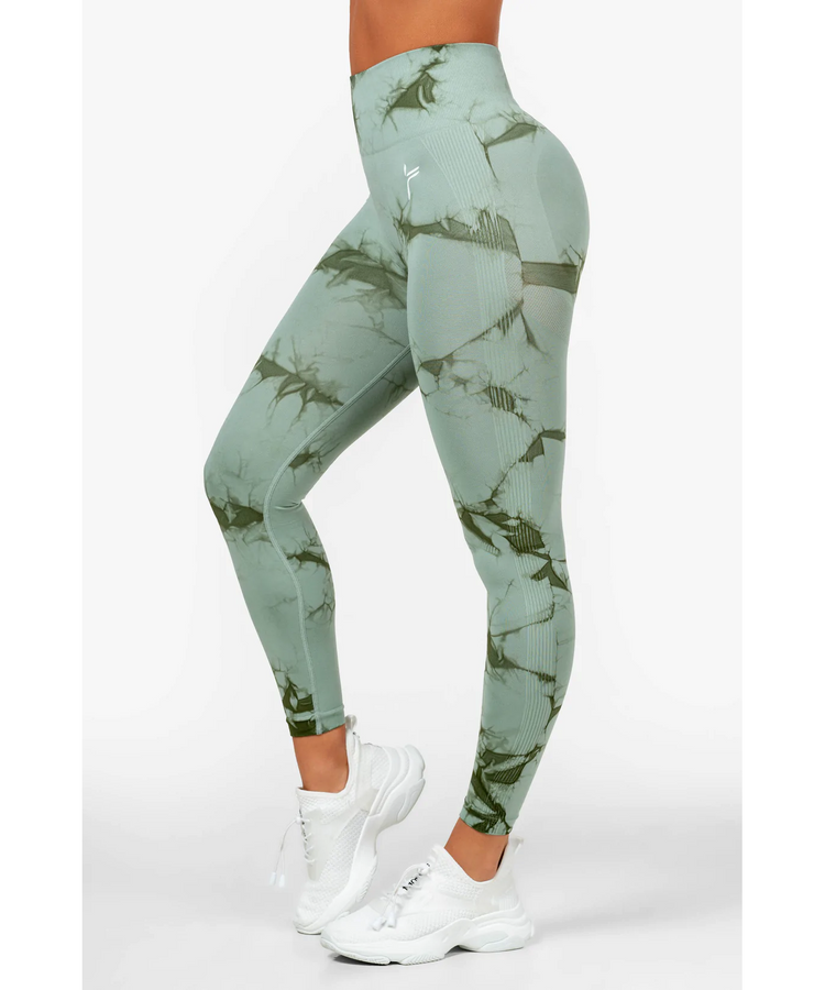 Famme Light Green Tie Dye Scrunch Leggings GymWear UK